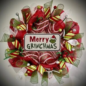 Grinch Christmas wreath XL 22 inch handmade grinch decorations Whoville